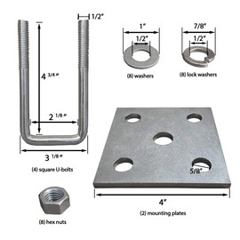 U Bolts & Plate Kit for Boat Trailer Axle Leaf Springs Galvanized Zinc, 2 1/8"W x 4 3/4"L
