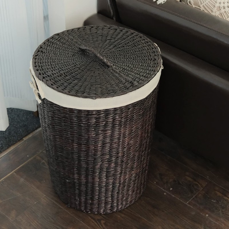 Furnnylane Hand-Woven Wicker Laundry Basket with Lid, 20 Gal (75