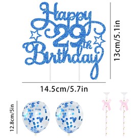 29th Geburtstag Kuchen Dekoration Kuchen Toppers Zahl Kerzen Birthday Torten Dekoration Sternen Papierfächer Ballon Torte Toppers Kuchendeko für 29. Geburtstag Dekorationen Party Zubehör, Blau