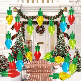 Janef 32 Pcs Multicolored Christmas Light Balloons, 18 Inch Xmas Light Bulb Foil Balloons for Christmas Holiday Birthday Party Decoration Christmas Led Balloons