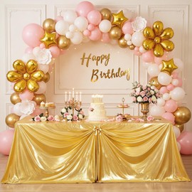 Dominiburl Gold Sequin Tablecloth 90 x 132 inch Rectangle Sparkly Shimmer Fabric Non See-Through Heavy Duty Floor Length Table Cover for Weddings, Banquets, Parties & Formal Events