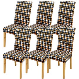HOSIDECO Fall Chair Covers Set of 6, Stretch Washable Spandex Kitchen Parsons Dining Chair Slipcovers, Orange Black Plaid Chair Covers for Dining Room