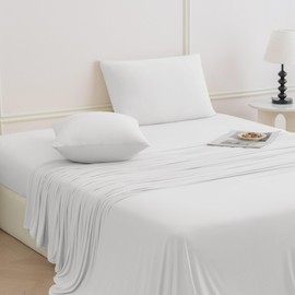 N&Y HOME StretchSnug Sheets Set Queen Size - Stretchy Sheets Deep Pockets, No Slip Stay on Bed, Firm & Tight with Corner Straps - 4 Piece Sets, White, Queen/Short Queen