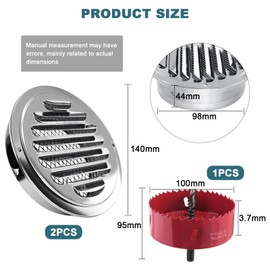 xianzhanEU Set of 2 Ventilation Grille Round, Stainless Steel Exhaust Grille 100 mm, Ventilation Flap, with Metal Hole Drill and 2 Hose Clamps, Stainless Steel Length Terms, for Kitchen Cabinet Shower