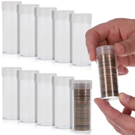 BCW Tubos de almacenamiento de monedas de cuarto - Paquete de 10 | Portamonedas de plástico de calidad archivística, tapas de rosca | Almacenamiento de monedas a largo plazo