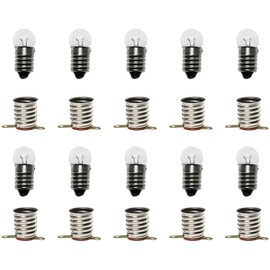 SQXBK 10PCS E10 2.5V/0.3A Miniature Screw Base Light Bulbs and 10PCS E10 Golden Light Socket Bulbs Lamps Base Holder for Home Experiment Circuit Electrical Test Accessories