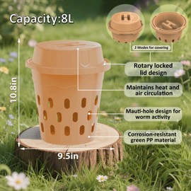 HCGADON 2-Pack Inground Worm Composter, 8L Composter System for Faster Composting, Outdoor Compact Bin for Garden Beds, Animal-Proof Lid for Beginners (9.5x9.5x10.8Inch)
