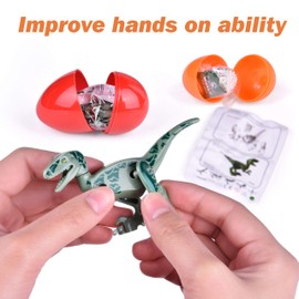 25 PCs Prefilled Easter Eggs Filled with Building Block Dinosaur Toys for Easter Basket Stuffers, Kids Easter Theme Party Favors, Easter Eggs Hunt and Classroom Prize Supplies