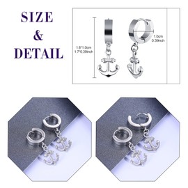 feilok anchor Hoop Earrings for Women Men Stainless Steel Earrings Studs Piercing Huggie Ear Jewelry silver