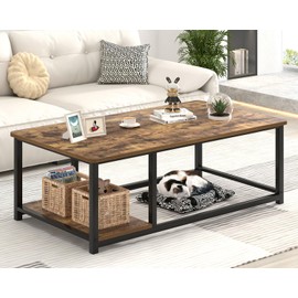 EXCEFUR Modern Coffee Table, Rustic Wood and Metal Living Room Table with Storage Shelf, Industrial Brown, 47 Inch