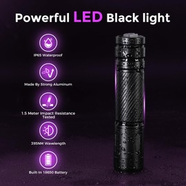 LETMY Black Light UV Light Flashlight, 395nm Ultraviolet Blacklight Flashlight Mini Powerful Pet Urine Detector for Dog/Cat, Carpet Dry Stains Detection, Spot Scorpions, Resin Curing