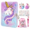 homicozy Kids Unicorn Diary with Lock and Key,Tie-Dye Fuzzy Journal