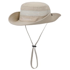 Kids Sun Hat for Boys Girls Wide Brim Bucket Hat for Hiking Camp Fishing Outdoor UPF 50+ Toddler Safari Hat Light Beige 5-12 Years