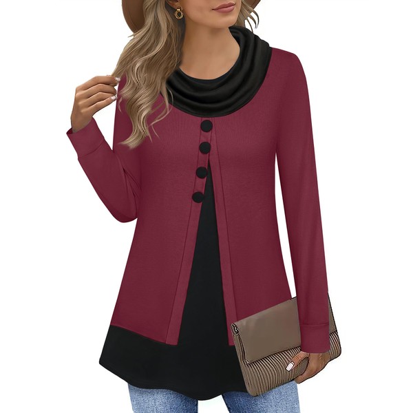 Datuhao Tunic Women's Long Sleeve Elegant 2 in 1 Pullover
