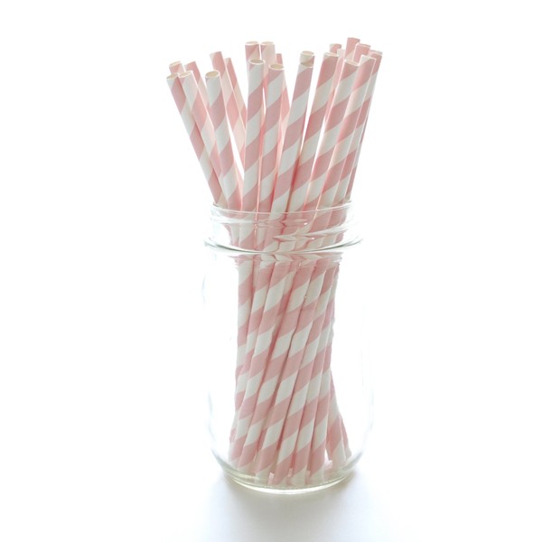 Pink Formal Paper Party Straws - 25 Pack – Girl Baby Shower Straws, Princess Straws, Pink Striped Straws