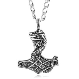 STERLL Men's Necklace Real Silver Thor Viking Hammer Myth Pendant Amulet Eco Packaging Gift for Men, Stainless Steel