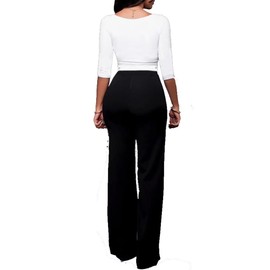 Women's Stretchy High Waisted Wide Leg Button-Down Pants Sailor Bell Flare Pants Black
