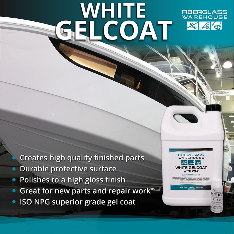 Fiberglass Warehouse White Gel Coat – 1 Gallon Gelcoat (WAXED)