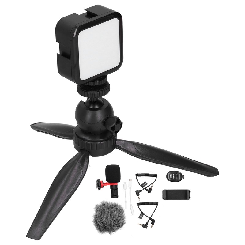 Portable Phone Microphone Vlogging Equipment Microphone Kit with LED Light