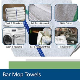 Sara Glove 28oz Bar Mop Towels 16x19, 100% Cotton, Commercial Grade Professional Kitchen/Restaurant BarMop Towels (White-120 Pack)