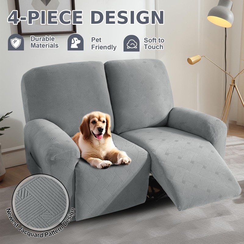 JIVINER Loveseat Recliner Covers, Jacquard 4 Piece Recliner Sofa Cover