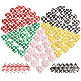 Deokdam 85PCS 5Colors Racing Day Checkered Heart Iron-on/Sew-on Embroidered Patches,Flag Patches for Clothes, Dress, Hat, Jeans, DIY Accessories