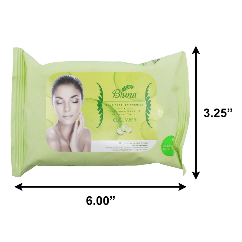 Bluna Facial Make-Up Cleansing Tissue for All Skin Types, Cucumber,