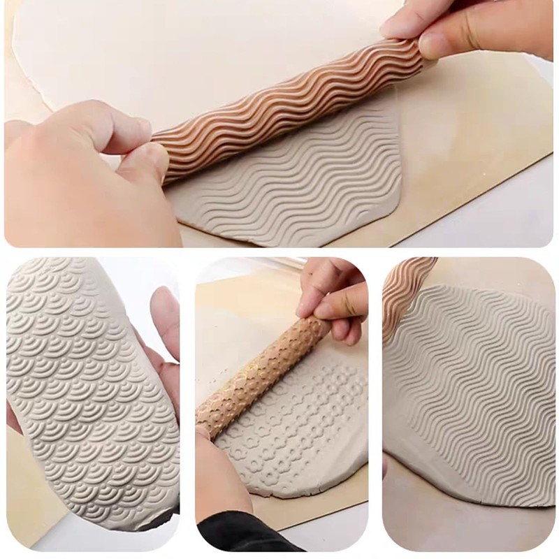 TALOEYH 6 Styles Modelling Pattern Roller, Wooden Texture Roller, Handmade