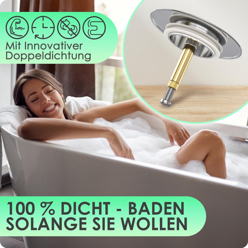 KH® Elegant Universal Bathtub Plug, Diameter 72 mm, Rustproof, for