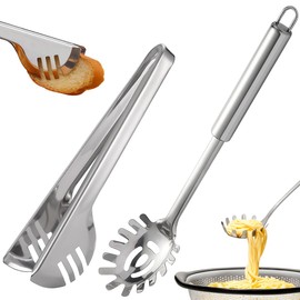 2 Pack Spastal Spoons, Serving Tongs, Spaghetti Tongs, Stainless Steel Pasta Clips, Pasta Dispenser, Meat Tongs, Suitable for Baking and Cooking Pasta, Roasting Meat, Dishwasher Safe