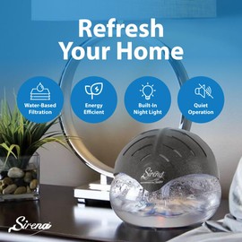 Sirena Twister Air Purifier (Black) - Water Filter Air Washer For Home and Office - Essential Oil Aroma Diffuser With LED Night light - Small Air Cleaner For Smoke and Pets