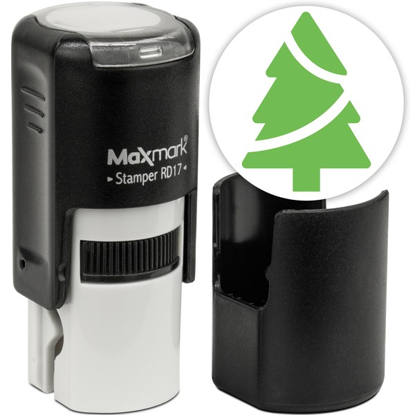 MaxMark Round Self Inking Holiday Stamp - Olive Green Ink