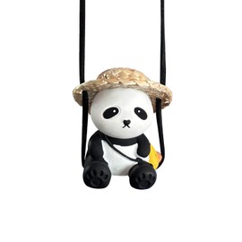 Car Swing Ornament Car Decoration Mirror Hanging Straw Hat Panda Car Interior Accessories for Car Rear View Mirror Gardening Hanging