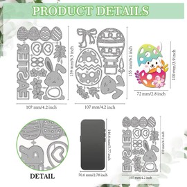 MAYJOYDIY Easter Bunny Metal Cutting Dies Easter Eggs Rabbits Die Cut Stencils Flower Leaf Bow Carbon Steel Die Cutting for Scrapbooking Party Photo Album DIY Embossing Paper Crafts