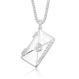 DTPSilver - 925 Sterling Silver Heart Envelope Necklace Pendant Locket On Adjustable 16" to 18" Curb Chain