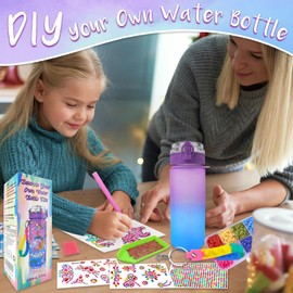 MOTYYA Decorate Your Own Water Bottle Kits for Girls Age 4-6-8-10, Unicorn Diamond Painting Crafts Toys & Friendship Bracelet Kit for Kids 4-12, Fun Arts and Crafts Gifts Toys for Girls Birthday