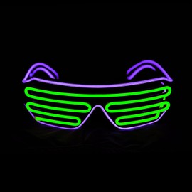 PINFOX Shutter EL Wire Neon Rave Glasses Flashing LED Sunglasses Light Up Costumes For 80s, EDM, Party RB03 (Purple + Light Green)