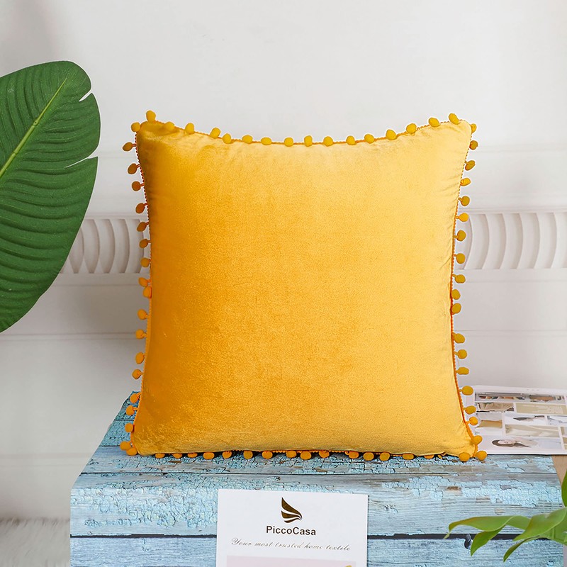 PiccoCasa Velvet Pillow Covers, 1PCS Pom Pom Christmas Throw Pillow