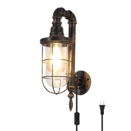 TIGKHAE Industrial Plug in Wall Sconce E26 Edison Antique Wall Lights with 5.9Ft Plug in Cord On Off Switch Vintage Rustic Wall Lamp Lighting Fixture for Headboard Bedroom Porch Hallway