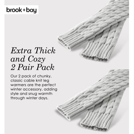 Brook + Bay Leg Warmers for Women - Cable Knitted Ankle Warmers - Winter Boot Cuffs - Warm Calf Leg Warmers OSFM - Grey