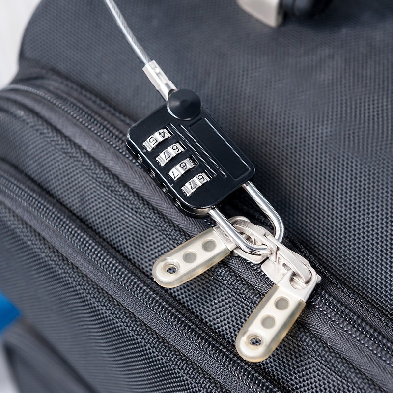 Sanwa Direct 200-SL029BK Curl Cord Integrated Padlock Bag Saddle Anti-Theft