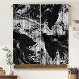 Yoakiet - Cortinas opacas de mármol negro, gris, tinta, clásico, con textura abstracta de lujo, impresión artística, opaca, con bolsillo para barra, cortinas de tratamiento de ventana, para recámara,