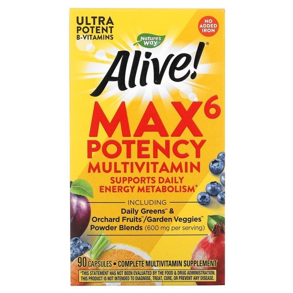 Alive Max6 Potency Multivitamin Iron-Free Capsules (90) / Alive Max6 포텐시 멀티비타민 철분 무함유 캡슐 90정