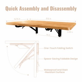 CHZHWFDC Wall Mounted Folding Table, 15.7"x31.5", 100 LBS Load