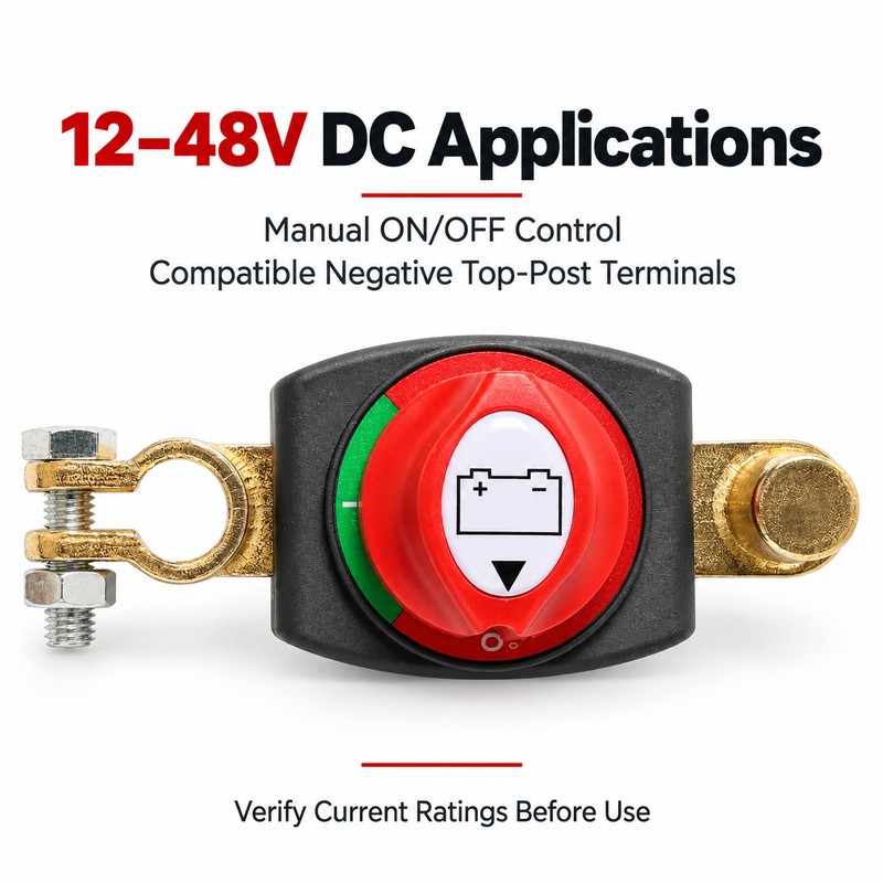 Top Post Battery Disconnect Switch – 12–48V DC Negative Terminal