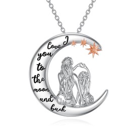 WINNICACA Mother and Daughter Necklace 925 Sterling Silver I Love You to the Moon and Back Pendant Necklace Jewellery Gifts for Mum/Daughter