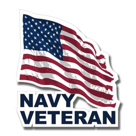 US Navy Veteran w/ American Flag Decal Sticker 3.8"