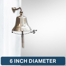 Solid Brass Wall Mounted Ship Hanging Bell for Reception, School, Outdoor, Indoor, Dinner & Chruch - 6 Inch by The Metal Magician
