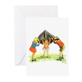 CafePress Kids Playing With Umbrella Greeting Cards Greeting Card (20-pack), Note Card with Blank Inside, Birthday Card Glossy