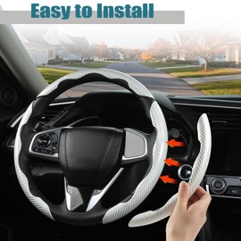 GIANT PANDA Carbon Fibre Pattern 3 Piece Steering Wheel Cover - Universal Fit for Round and D Shaped Steering Wheels, Non-Slip, White